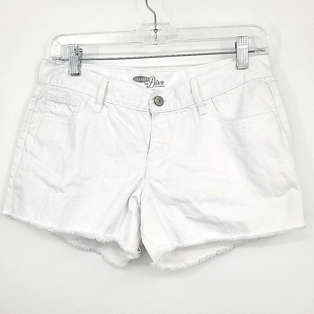 Old Navy Diva Denim Shorts Size 6 Tall Bright White Frayed Hem 100% Cotton W30